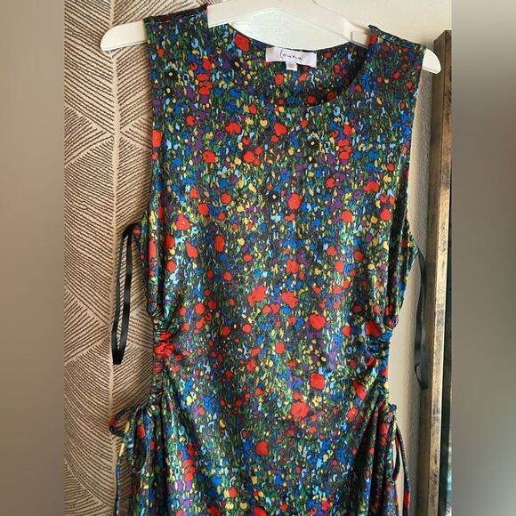 Louna Mini Dress Floral Green Red Sz XS Open Sides Sleeveless Stretch - Picture 8 of 16